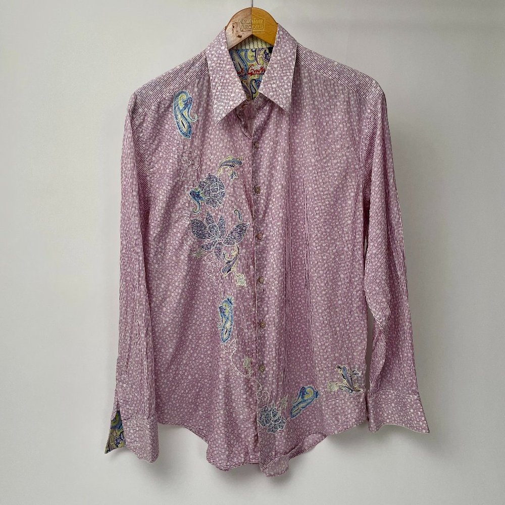 Robert Graham Mens Long Sleeve Button Up Cotton Shirt Paisley, Size L